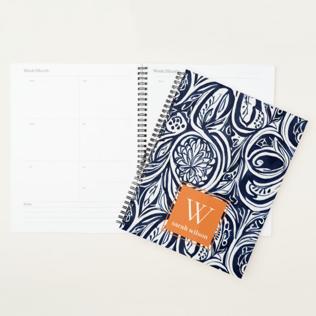 Abstraktes Botanisches Monogramm für kühle Navy-Ro Planer (Anzeige)
