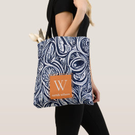 Abstraktes Botanisches Monogramm für kühle Navy-Ro Tasche