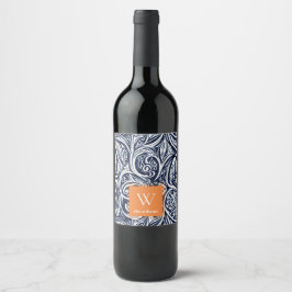 Abstraktes Botanisches Monogramm für kühle Navy-Ro Weinetikett