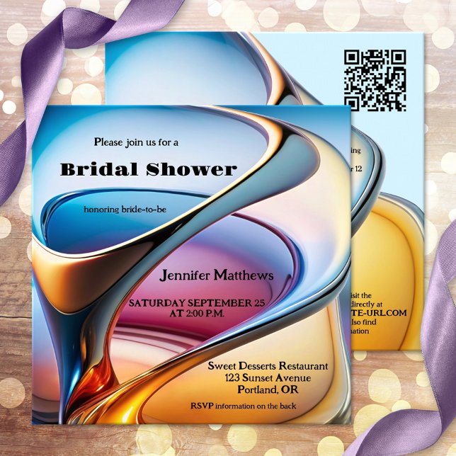 Abstraktes Brautparty der Modernen Kunst Einladung (A colorful modern bridal shower invitation a whimsical abstract art design - with QR code)