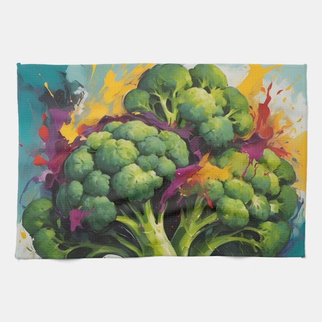 Abstraktes Broccoli-Muster mit fetten Pinselstrich Geschirrtuch (Horizontal)