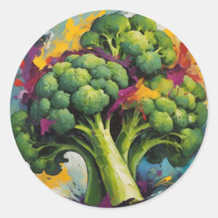 Abstraktes Broccoli-Muster mit fetten Pinselstrich Runder Aufkleber