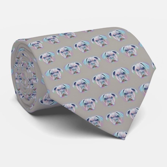 Abstraktes Bulldog Portrait Farbige Malerei Krawatte (Gerollt)