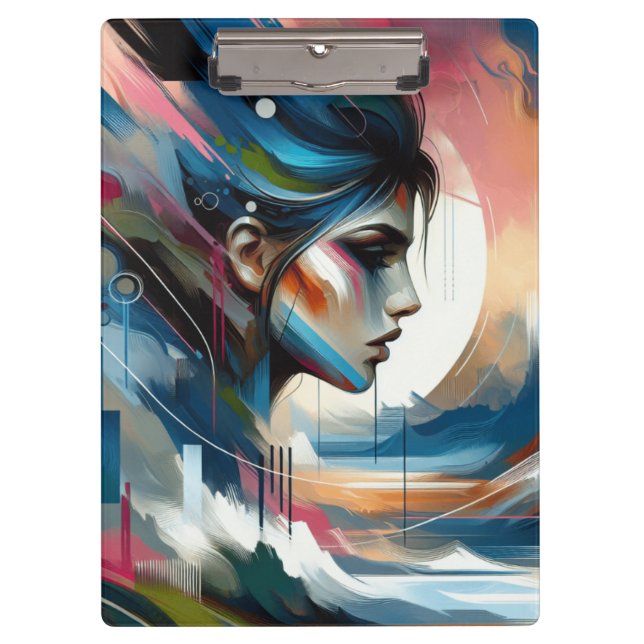 Abstraktes buntes Frauenmotiv Klemmbrett (Vorderseite)