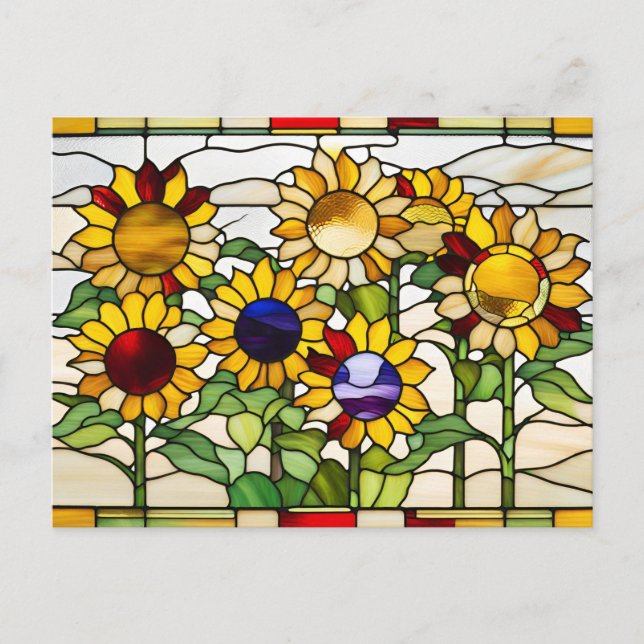Abstraktes Buntglas-Sonnenblumen  Postkarte (Vorderseite)