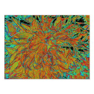 Abstraktes Burnt Orange und grünes Dahlia Bloom Fotodruck