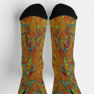 Abstraktes Burnt Orange und grünes Dahlia Bloom Socken