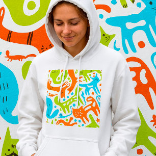 Abstraktes Cat Pattern Whimsisches Modernes Hausti Hoodie