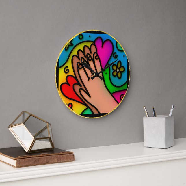 Abstraktes chromatisches Beten bunten Jesushänder Große Wanduhr (Büro)