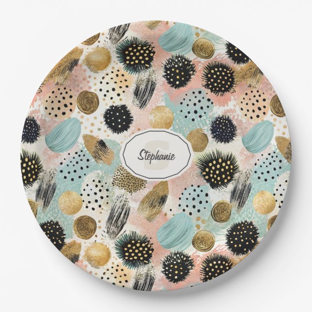Abstraktes Circle Pattern - mit Glitzer & Fußklamm Pappteller (Vorderseite)