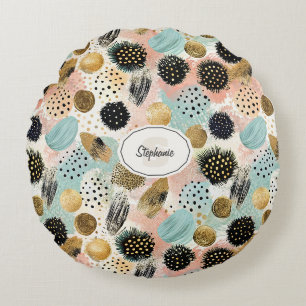 Abstraktes Circle Pattern - mit Glitzer & Fußklamm Rundes Kissen