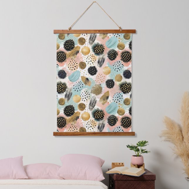 Abstraktes Circle Pattern - mit Glitzer & Fußklamm Wandteppich Mit Holzrahmen (Schlafzimmer)