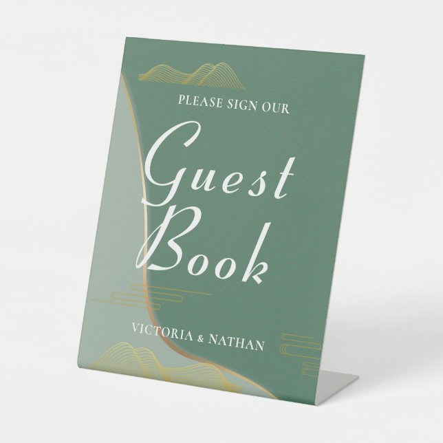 Abstraktes Cloud Pattern Gold Line Gäestbook Sockelschild (Vorderseite)