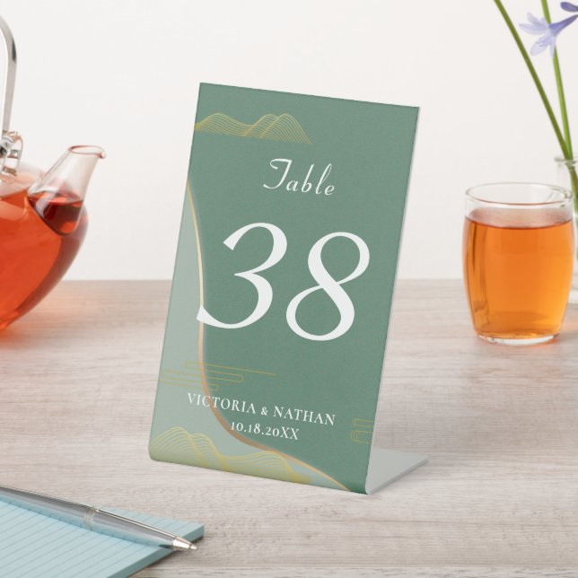 Abstraktes Cloud Pattern Gold Line Tischnummer Ped Sockelschild (In SItu)