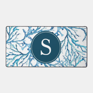Abstraktes Coastal Monogram Anpassbar Blau Schreibtischunterlage