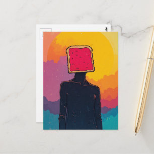 abstraktes Collage mit Gesicht aus Toast und Marme Postkarte