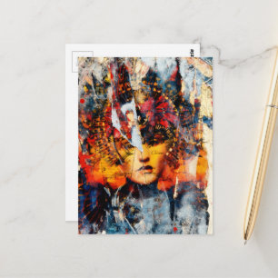 abstraktes Collage mit Gesicht Mixed Media Postkarte