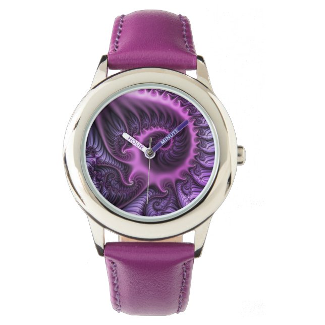 Abstraktes Cooles Rosa Lila Fraktal Armbanduhr (Vorderseite)
