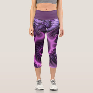 Abstraktes Cooles Rosa Lila Fraktal Capri Leggings