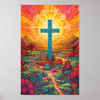 Abstraktes Cross Psychedelic Chicano Art Poster