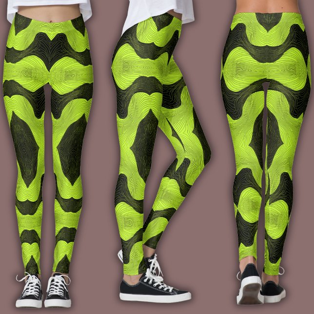 Abstraktes Cyber-Muster | Neon-Kalk & Schwarz Leggings (Von Creator hochgeladen)