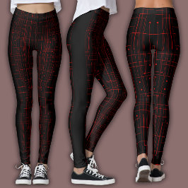 Abstraktes Cyber-Muster | Schwarz-roter Schaltkrei Leggings