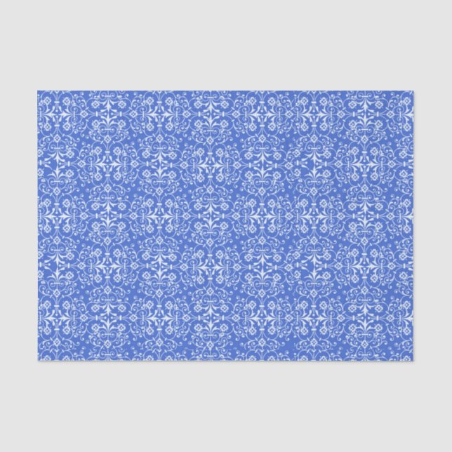 Abstraktes Damask blaues Gewebepapier Seidenpapier (Vorderseite)