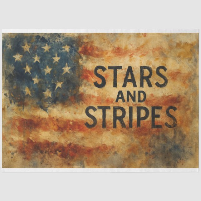 Abstraktes Dekoupage von US Flagge Seidenpapier (Vorderseite)