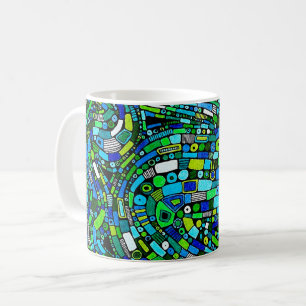 Abstraktes Design Blaue Grüne Wellen Formen Kaffeetasse