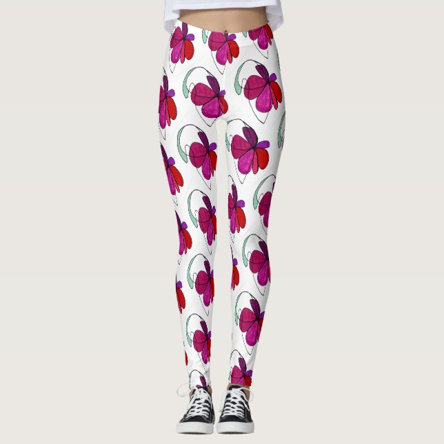 Abstraktes Design gekachelt Blumenblüte in violett Leggings (Vorderseite)