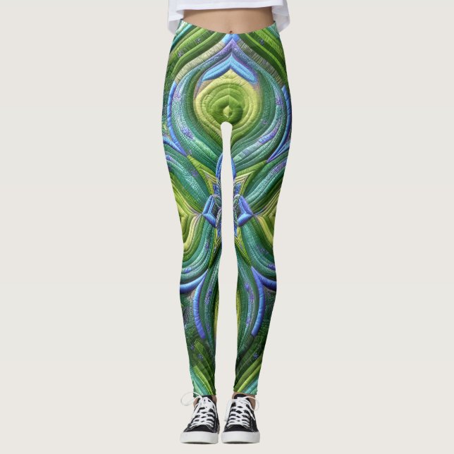Abstraktes Design in grün gestrichen Leggings (Vorderseite)