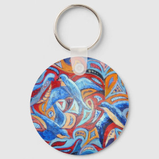 Abstraktes Design mit blauen Schluchten mit rotem  Schlüsselanhänger