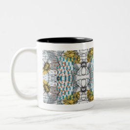 Abstraktes Design mit Blumen und Bienen Tassenthem Zweifarbige Tasse