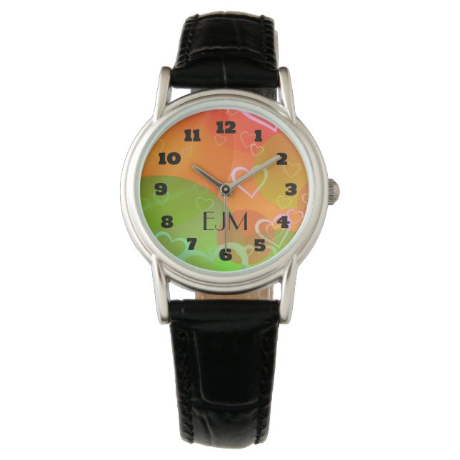 Abstraktes Design mit Initialen von Hörstücken und Armbanduhr (Vorderseite)