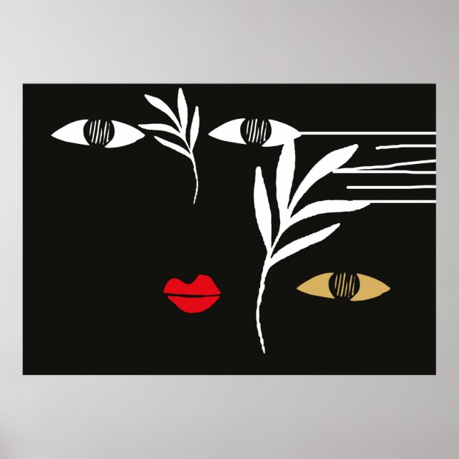 Abstraktes Design mit minimalem weiblichen Gesicht Poster (Vorne)