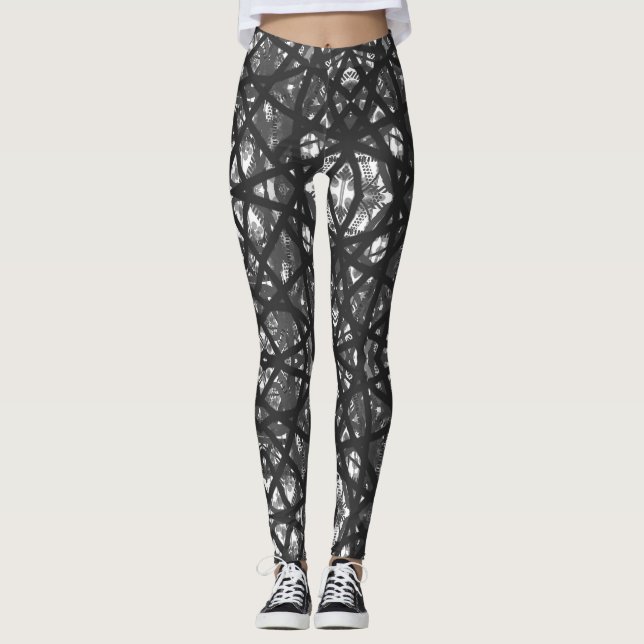 Abstraktes Design Schwarz-Weiß-Leggings Leggings (Vorderseite)