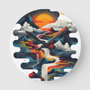 Abstraktes Design, surreale Landschaft Runde Wanduhr