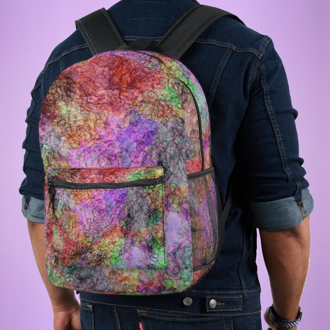 Abstraktes Design Wasserfarben schimmern wirbelnde Bedruckter Rucksack (Abstract design of misty swirls of pastels colours with faint squiggle lines on a packpack.)