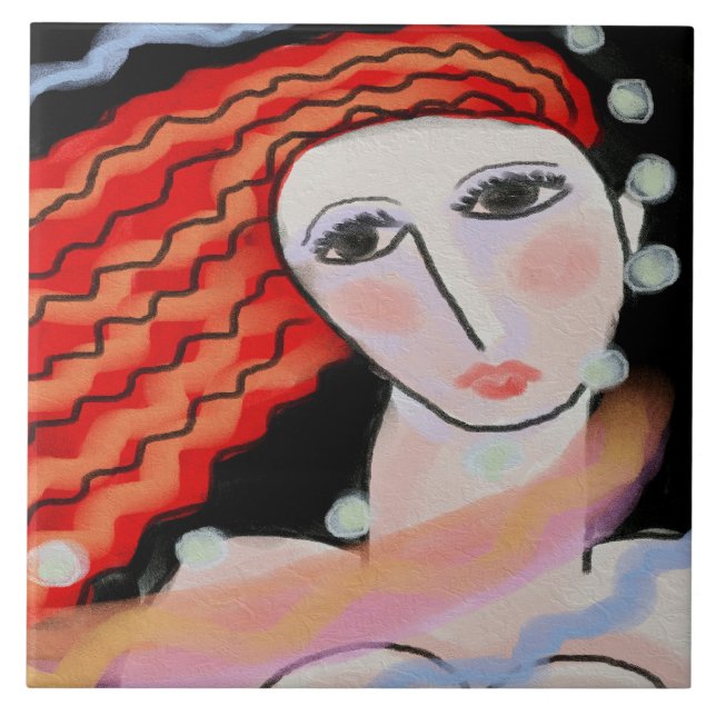 Abstraktes Digitalportrait einer Frau Fliese (Vorderseite)