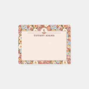 Abstraktes Ditsy-Blumen-Retro-Monogramm Post-it Klebezettel