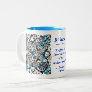 Abstraktes Doodle mit Blau und Jefferson-Zitat-Mug Zweifarbige Tasse