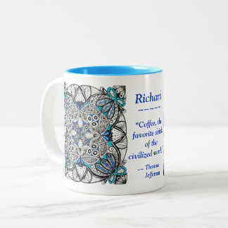 Abstraktes Doodle mit Blau und Jefferson-Zitat-Mug Zweifarbige Tasse