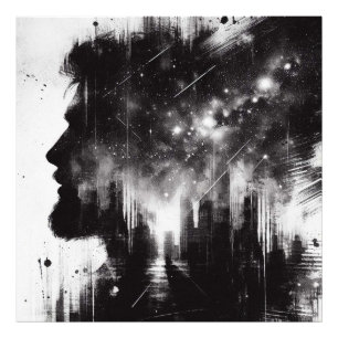 Abstraktes Double Exposure Portrait mit Starry Sky Fotodruck