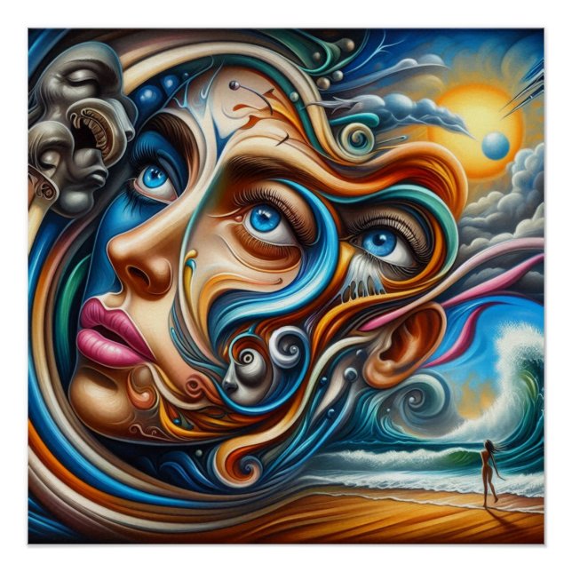 Abstraktes Dreamscape Ozean Ruhe und kosmisches Wu Poster (Vorderseite)