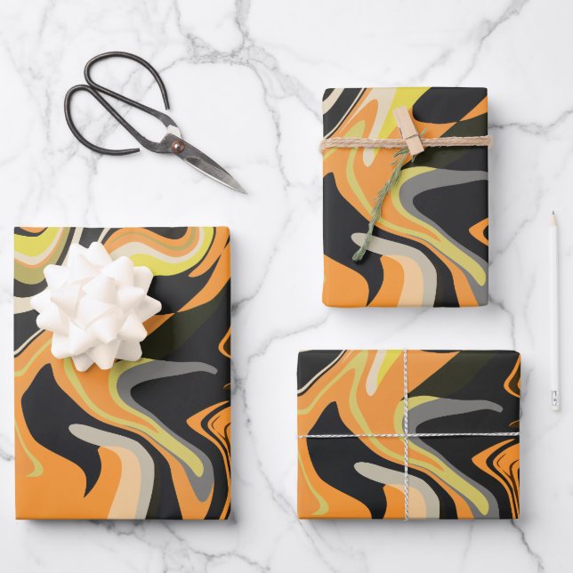 Abstraktes Drehmuster in Erdtönen Geschenkpapier Set (Vorderseite)