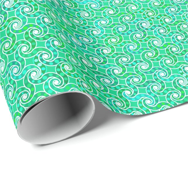 Abstraktes Drehmuster - Jadegrün Geschenkpapier (Rolleneckpunkt)