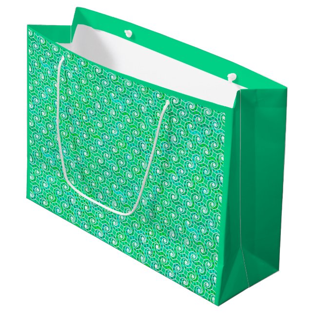 Abstraktes Drehmuster - Jadegrün Große Geschenktüte (Vorderseite Schrägansicht)