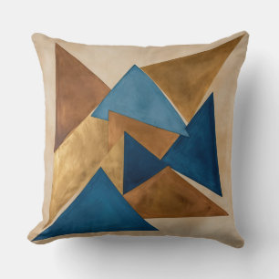 abstraktes Dreieck Blau, Gold und Bronze Kissen