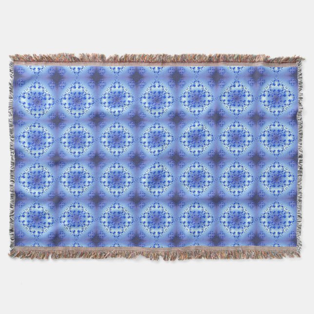 Abstraktes ethnisches geometrisches blaues Muster Decke (Vorderseite)