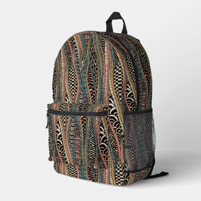Abstraktes ethnisches Muster Bedruckter Rucksack (Rückseitige Ecke Rechts)